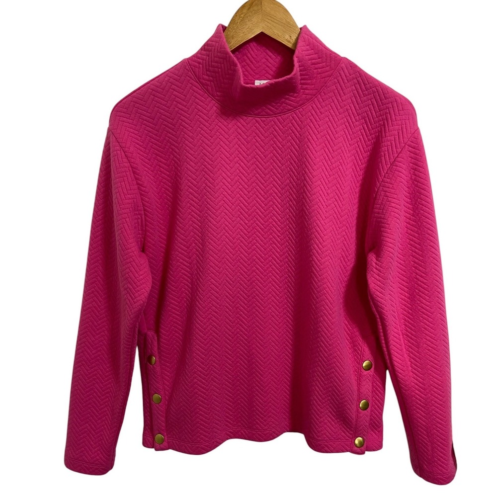J.Crew Pink Herringbone Quilted Mock Neck Side Snap Pullover Preppy Size Small - Picture 2 of 10